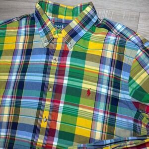 Vintage Polo Ralph Lauren Oxford Madras Plaid Button Down Shirt Men XL Multicolo